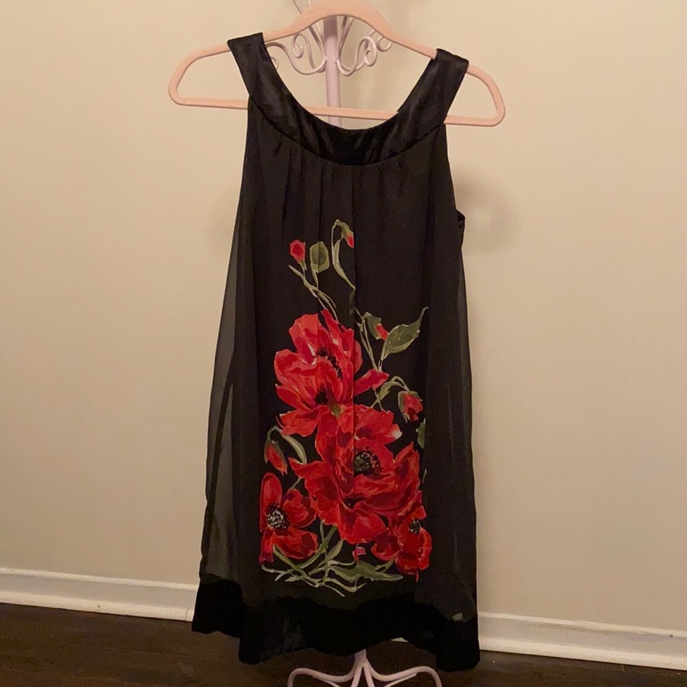 Connected Apparel Floral Chiffon black and red Dress